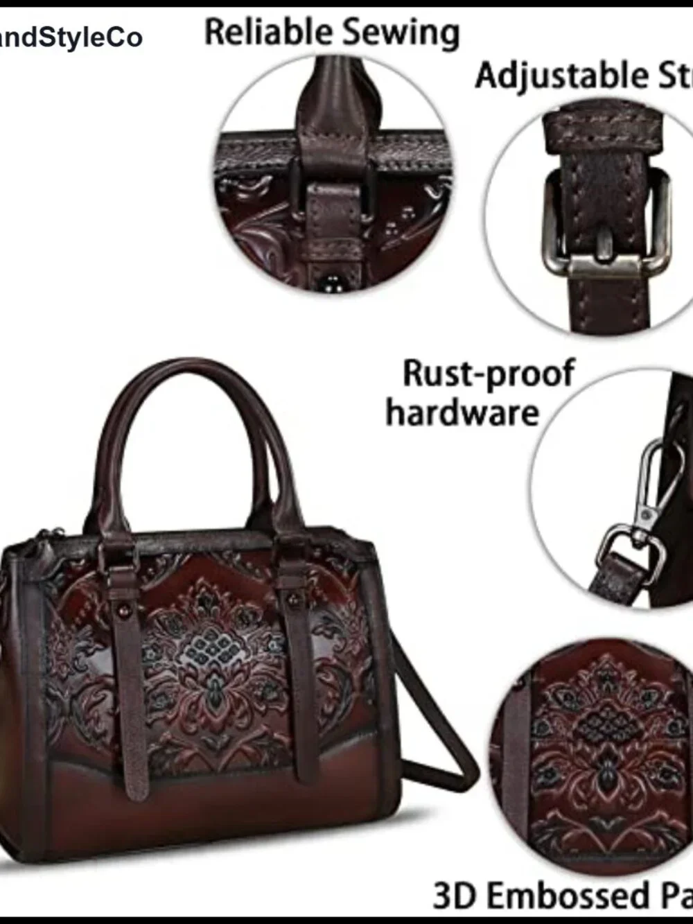 Genuine Leather Satchel Handbag Embossed Top Handle Hobo Bag